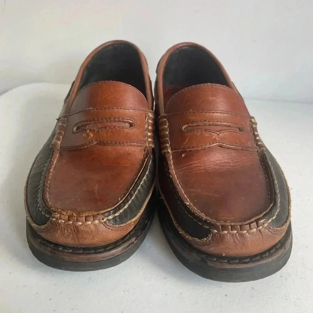 Mens Bass Birchwood Black & Brown Leather Penny Loafers Size 8.5 GUC - Picture 2 of 8